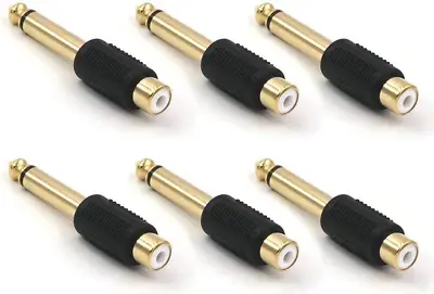 RCA To 1/4  Audio Adapter 6.35Mm Mono Plug Male To RCA Female Connectors 6-Pack • $11.99