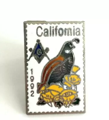 £12.56 • Buy VTG 1992 Masonic California Quail Poppy Enamel Pin Bird Flower Fraternal Mafco 