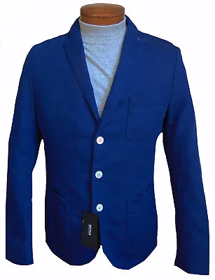 Men's HUGO BOSS Royal Blue Linen Cotton Jacket Blazer 40R SLIM FIT NWoT NEW NiCe • $98.76