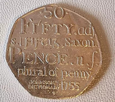 50p Johnson's Dictionary 1755 Saxon Plural Of Penny 2005 Rare  Fifty Pence Coin • £29.99