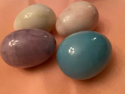 Vintage Marble Alabaster Granite Stone Eggs Lot Of 4 - BluePurplePinkYellow • $25