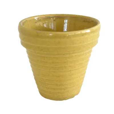 Vintage Pottery Flower Pot Stamped USA Butter Yellow Ribbed Small MCM Cottage * • $24.99