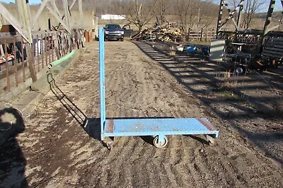 Vintage Industrial Blue Metal Utility Factory 6 Wheel Cart  #1129 • $450