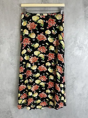 Laura Ashley Vintage Floral Skirt Size 12 Black Ditsy A-Line Midi • £31