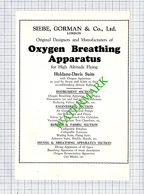 £9.95 • Buy Siebe Gorman & Co Ltd London Oxygen Breathing Advert - C.1942  Print / Cutting