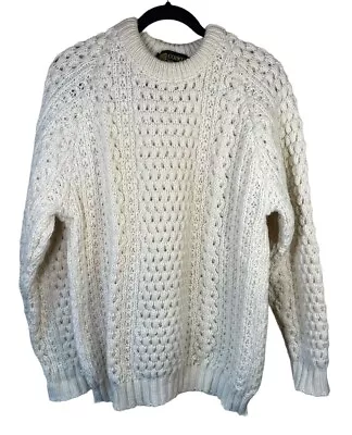 COUNTRY KNITWEAR Chunky Cable Knit Irish Wool Fisherman Sweater Sz 42 Vintage • $55.24