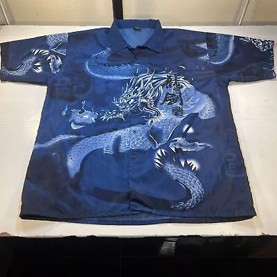 KNU GEAR CHINESE DRAGON FIRE FLAMES BOWLING SHIRT Mens 2XL XXL Blue  • $24.99