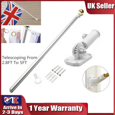 £17.99 • Buy 5/6FT Wall Mounted Telescopic Aluminum Flag Pole Holder Bracket Flagpole Set UK