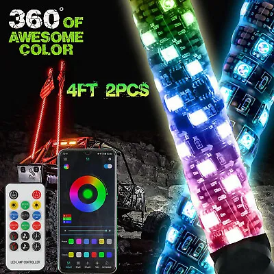 For ATV UTV Pair 4ft RGB Spiral LED Whip Lights Antenna Chase + US Flag & Remote • $115.50