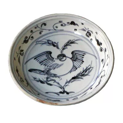 Annamese Blue And White Ceramic Dish Bird Design Hoi An Hoard Chu Dau Kiln. • $1200