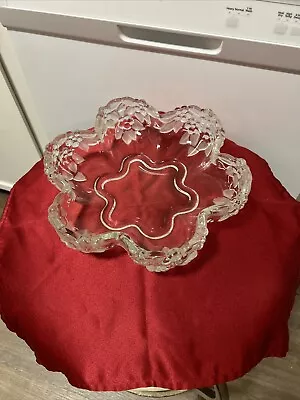 Vintage Crystal 10 1/4  Floral Flower Shaped Scalloped Serving Salad Bowl Dish • $20