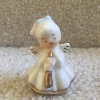 Miniature 2  Angel Girl With Blue Bow Holding Musical Horn Instrument FREE SHIP • $15.99