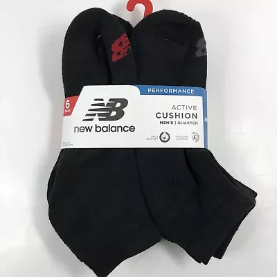 New Balance Men's Quarter Socks Performance Active Cushion 6 Pair Black • $16