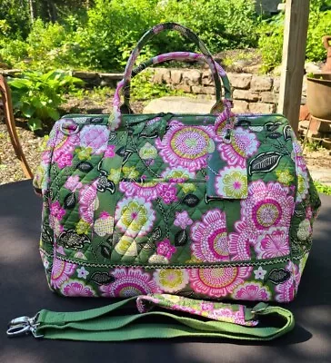 Vera Bradley Olivia Green Pink Frame Travel Bag Weekend Luggage Flowers  • $69.99