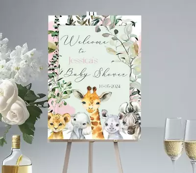 Personalised Safari  Baby Shower Welcome Sign A3 Poster Banner Backdrop • £8.99