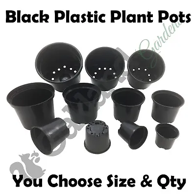 £6.85 • Buy Black Plastic Plant Pots 1 2 3 4 5 7.5 10 12 15 20 Litre Large Flower Pot Strong