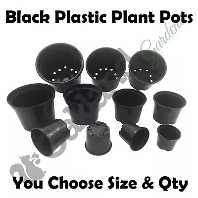 Black Plastic Plant Pots 1 2 3 4 5 7.5 10 12 15 20 Litre Large Flower Pot Strong • £314.85