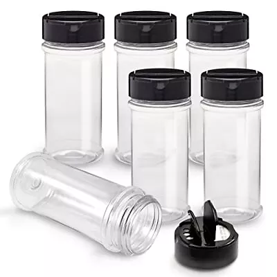 Plastic Spice Jars With Black Cap 6 Pack 5.5 Oz Clear Plastic Bottle Containers • $15.37