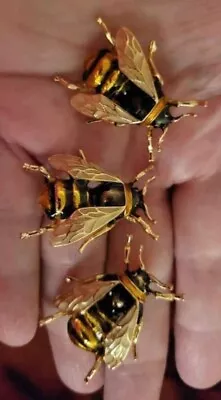 3 Bee Brooch Lot Realistic Looking Honeybee Bumblebee Bee Pin Jewelry • $15.99