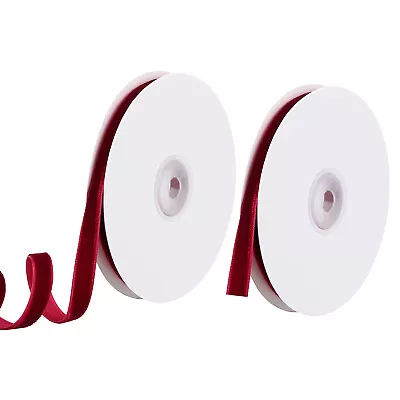 2pcs 3/8  10 Yard Velvet Ribbon Polyester Single Face Spool Gift Wrap Burgundy • $14.11