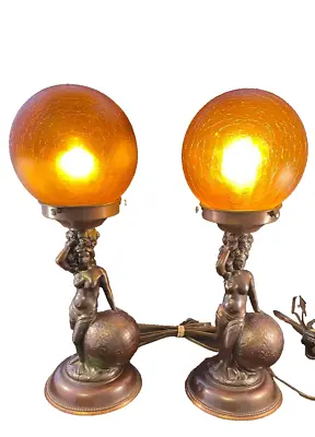 Pair Of Vintage Nude Figural Art Deco Boudoir Lamps • $395