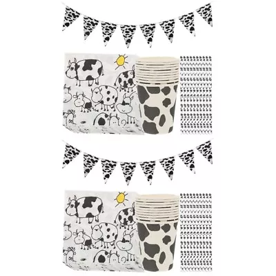 Cow Printed Cow Bunting Paper Plates Napkins Straws Party Tableware • £18.85