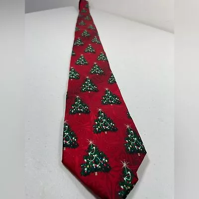 Christmas Silk Red And Holiday Christmas Trees Tie With Christmas Tunes • $8.78