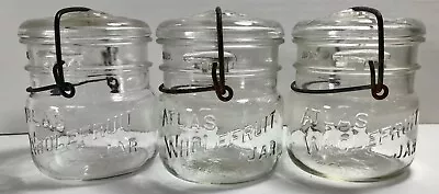 Lot Of 3 Vintage Clear Glass ATLAS Whole Fruit  Pint Size Wide Mouth Mason Jars • $32.99