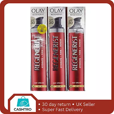 3x OLAY REGENERIST DAY CREAM SPF 30 Hydrate Firm Renew 50ml • £35.99