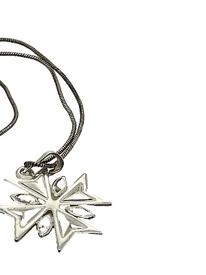 Silver Maltese Cross Pendant And Chain Marked With Designer Name 2.5 Cm • £25