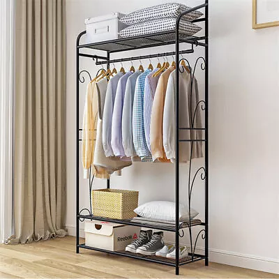 Multifunctional Clothes Rack Stand Sturdy Iron Tube Coat Closet 2 Tier Mesh Rack • $35.96