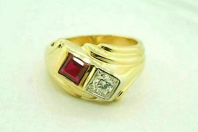 2Ct Princess Lab Created Ruby Diamond Men's Wedding Ring 14K Yellow Gold Plated • $92.99