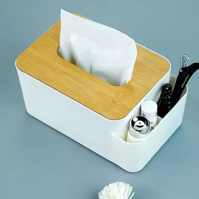 Bamboo Cover Tissue Box Plastic Toilet Paper Box Tissue Paper Dispenser  Office • $16.43