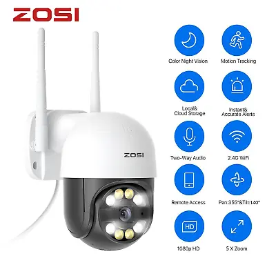 ZOSI WiFi Camera Outdoor 2MP Security PTZ Camera IR Night Vision Human Detection • £24.64