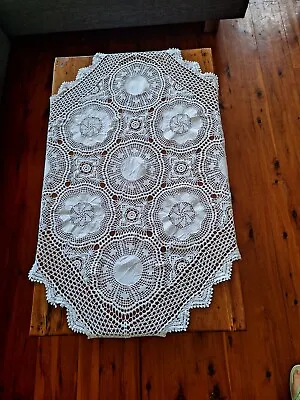 Vintage Crochet Tablecloth Topper White Lace Flower Pattern Square  • $22
