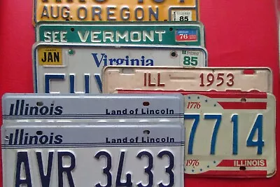 (7) Car License Plates: '53 '76 & Pair Illinois; 1 Ea Oregon Vermont Virginia • $10