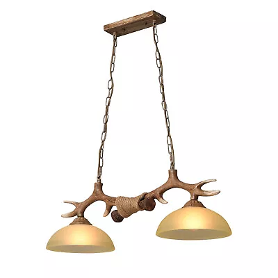 Retro Chandelier Deer Horn Antler Resin Pendant Lamp Log Cabin Ceiling Fixture • $63.65