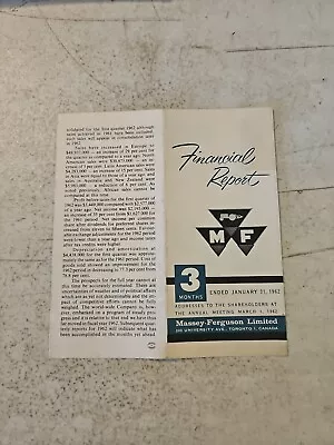 Vintage 1962 Massey Ferguson Financial Report Booklet • $11.66