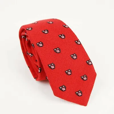 Gucci Men's Red Silk/Wool Tie With Black Embroidered Tiger Heads 473134 6560 • $119.99