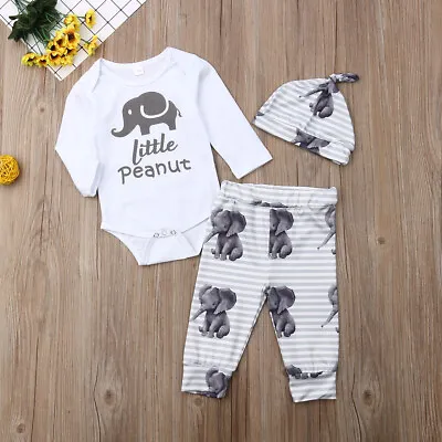 Newborn Kid Baby Boy 3pcs Clothes Jumpsuit Romper Bodysuit Pants Hat Outfits Set • $9.99