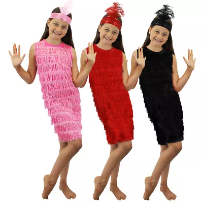 Childs 1920's Flapper Dress Fancy Dress Costume Girls Gatsby Charleston Gangster • £14.99