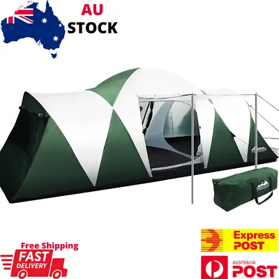 Family Camping Tent 12 Person Hiking Beach 3 Room Green UV Water-Resistant • $205.95