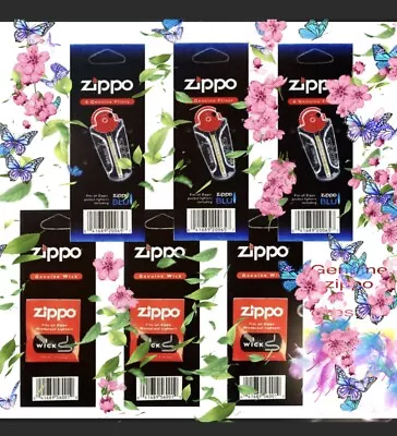 Zippo Lighter Flint And Wick  6 Value Packs 18 Flint And 3 Wick Use Oil Lighters • $25.60