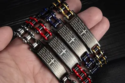 Lord's Prayer Armor Of God Wristband Bike Chain Stainless Steel Cross Bracelet • $15.95