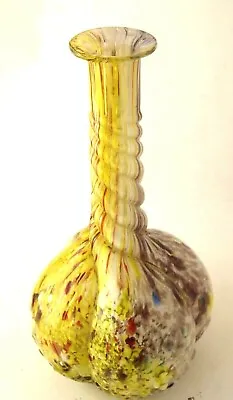 Vintage Bohemian End Of Day Art Glass Vase Colorful With Twisted Neck • $50