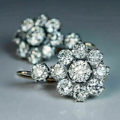 4 Ct Round Cut Diamond Drop Dangle Bridal Wedding Earrings 14K White Gold Finish • £116