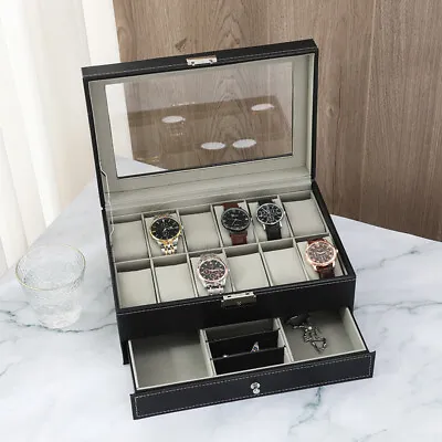 Mens 12 Grids Leather Watch Display Case Jewelry Collection Storage Holder Box • £17.29