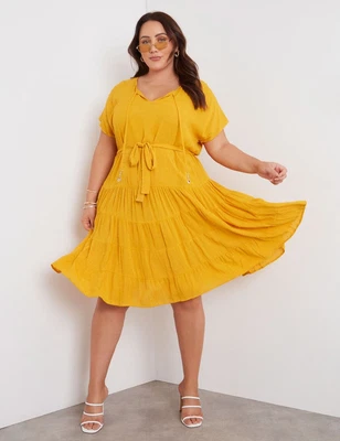 $26.57 • Buy Beme Extend Sleeve Crochet Tie Waist Short Dress Womens Plus Size Clothing