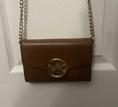 Michael Kors Fulton Flap Leather Crossbody Swingpack Shoulder Bag British Tan • $45