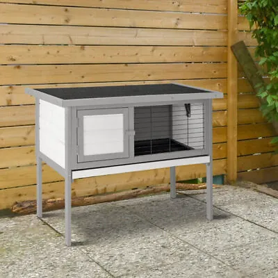 Elevated Rabbit Hutch Cage Wooden Bunny Cage Rabbit Small Pet Animal House Gray • $69.99